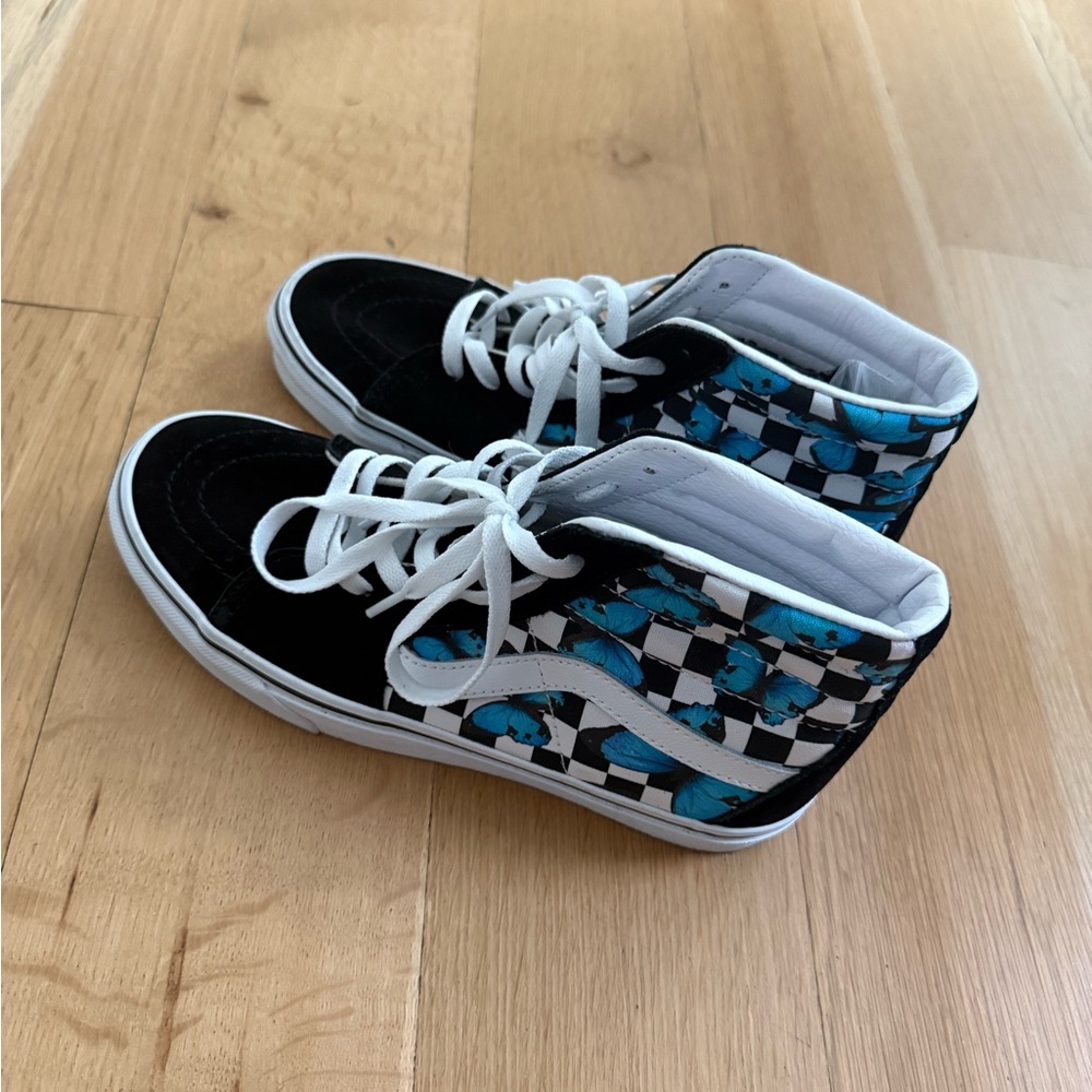 Vans High-Top Sneakers - Black and Blue Checkered
